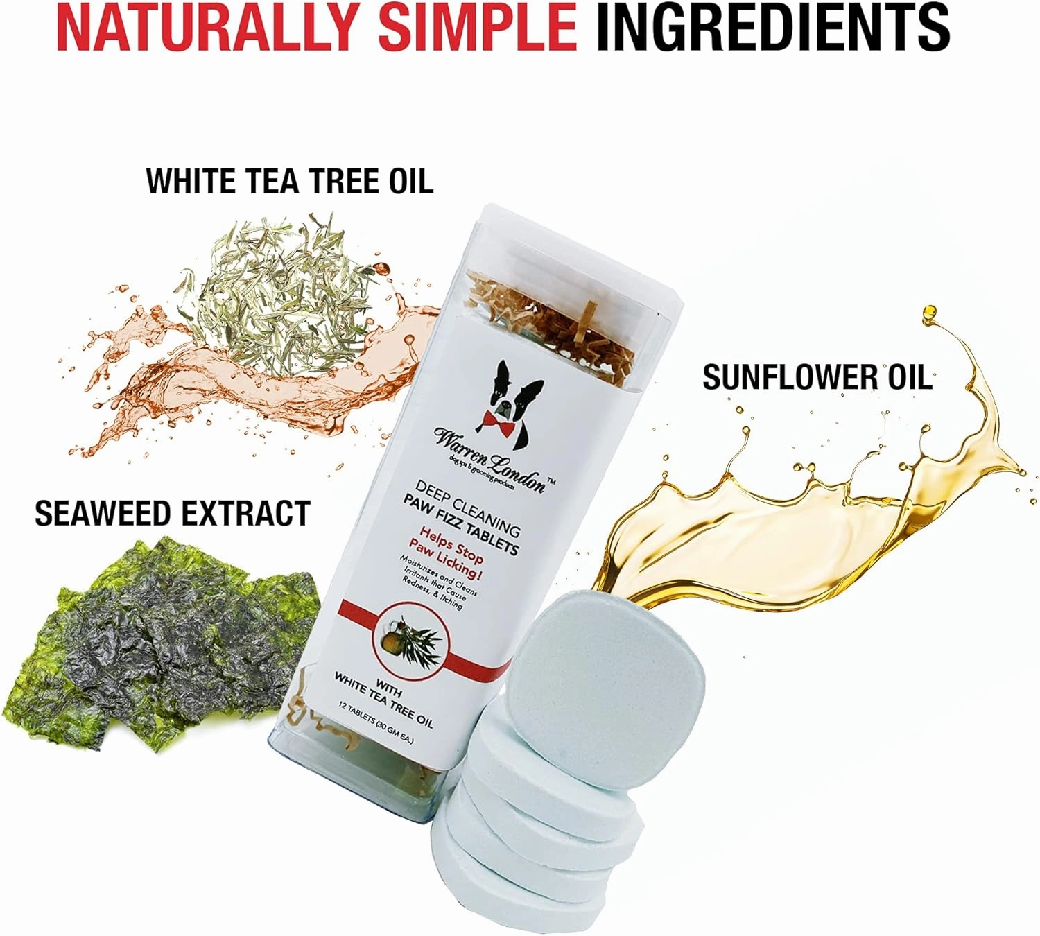 Warren London Deep Cleaning Paw Soak | Soothing Itchy Paw Relief for Dogs with Seaweed, Tea Tree Oil, & Aloe Vera | Anti Licking for Dogs Paws | 5 Minute Paw Spa Service at Home | 12 Tablets