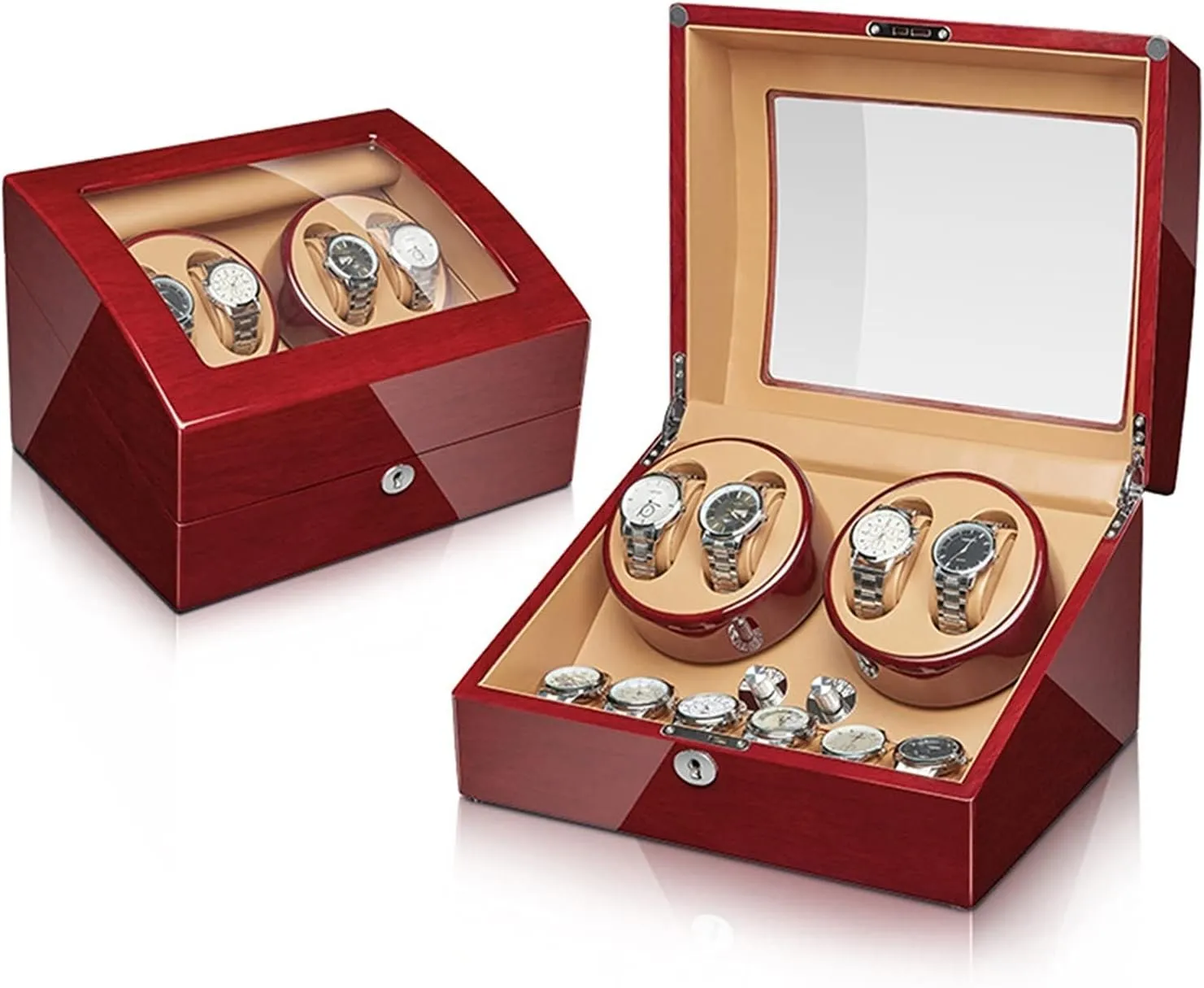 Watch Display Box 2 3/4 6/6  7Automatic Watch Winder With Extra Watch Storages Watches Display Box With Silent Motor Flexible Watch Pillow Wood Shell Piano Finish4 6