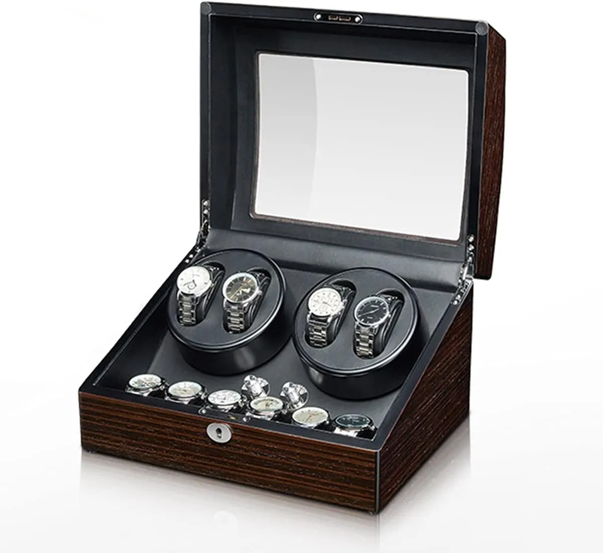 Watch Display Box Automatic Watch Winder Box for Man/Woman' s Watches Watch Display Case with Quiet Motor Flexible Watch Pillow Wood Shell Piano Paint Exterior (4 6)