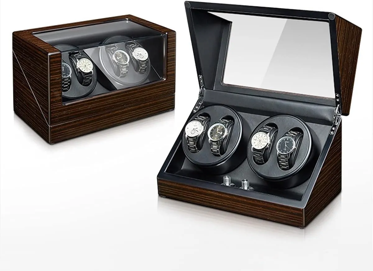 Watch Display Box Automatic Watch Winder Box for Man/Woman' s Watches Watch Display Case with Quiet Motor Flexible Watch Pillow Wood Shell Piano Paint Exterior (4 6)