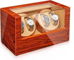 Watch Display Box Automatic Watch Winder for 2/4 Watches Wood Shell Piano Finish Watch Rotator Box with Quiet Motors Flexible Watch Pillow Fit Lady and Man Wa,4 0
