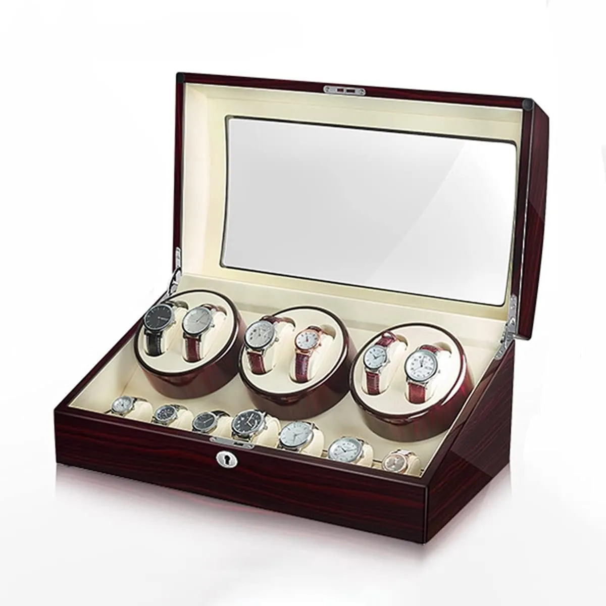Watch Display Box Automatic Watch Winder Storage Display Box with 6 7 Slot Wood Shell Piano Self Winding Watch Rotator Box with Quiet Motor Flexible Watch PillowA-6 7
