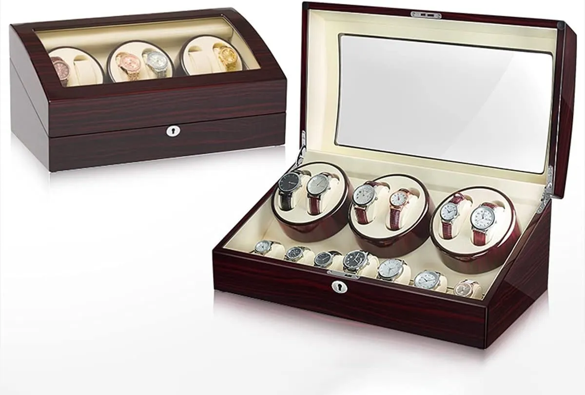 Watch Display Box Automatic Watch Winder Storage Display Box with 6 7 Slot Wood Shell Piano Self Winding Watch Rotator Box with Quiet Motor Flexible Watch PillowA-6 7