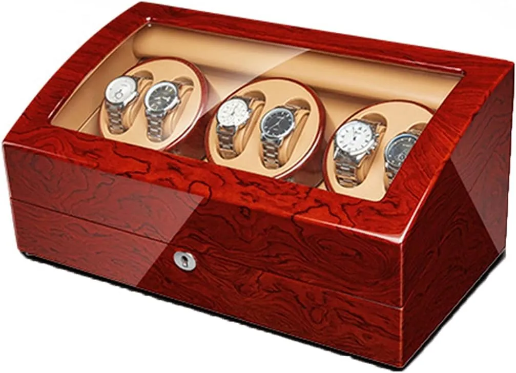 Watch Display Box Automatic Watch Winder Storage Display Box with Wood Shell Piano Finish Quiet Motor Flexible Watch Pillow Fit Lady and Man Watches (6 7)