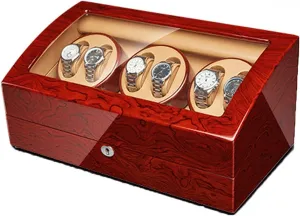 Watch Display Box Automatic Watch Winder Storage Display Box with Wood Shell Piano Finish Quiet Motor Flexible Watch Pillow Fit Lady and Man Watches (6 7)