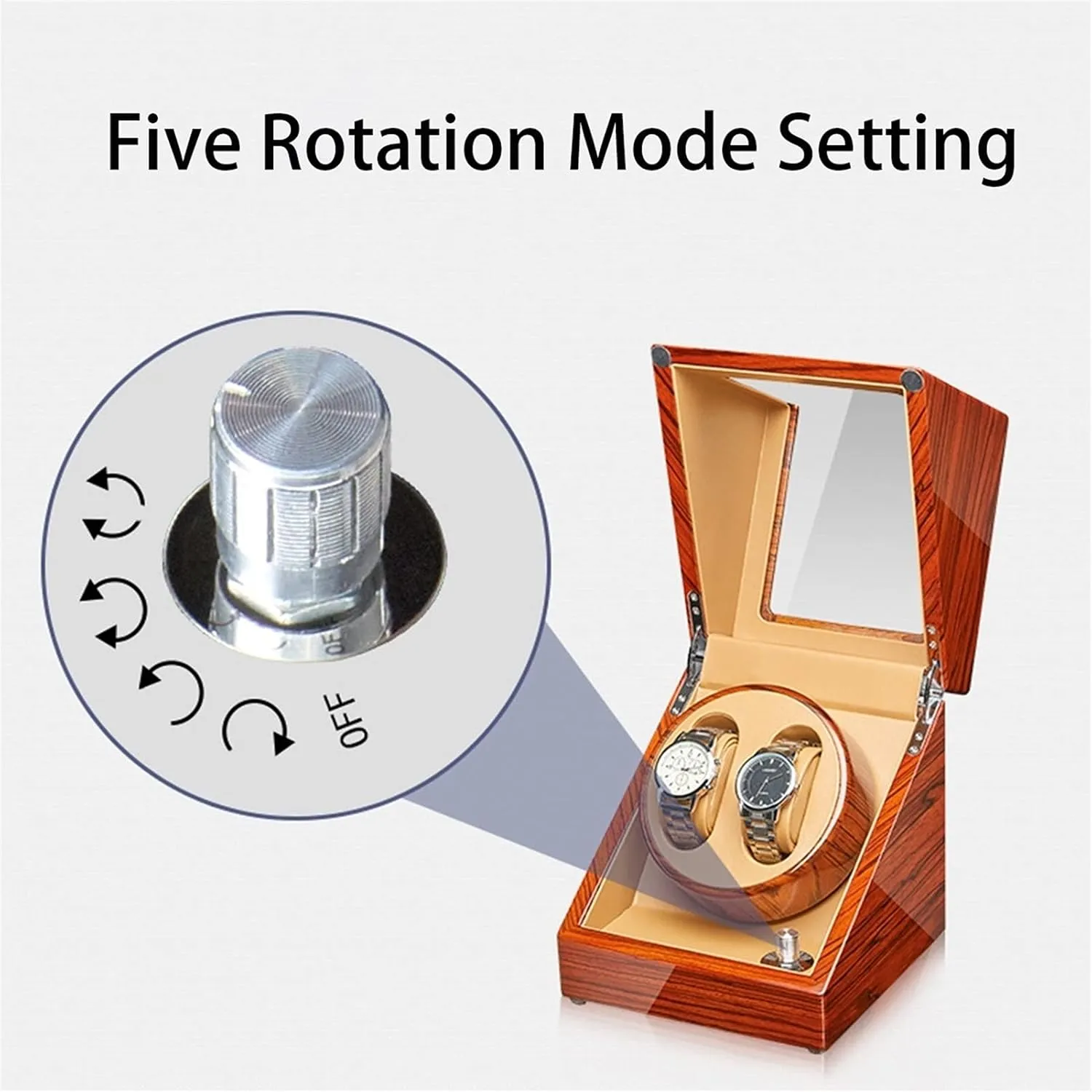 Watch Display Box Automatic Watch Winder Watch Display Case with Motor Flexible Watch Pillow Wood Shell Piano Finish 4 Rotation Mode Setting Fit Lady and Man Watches (2 0)