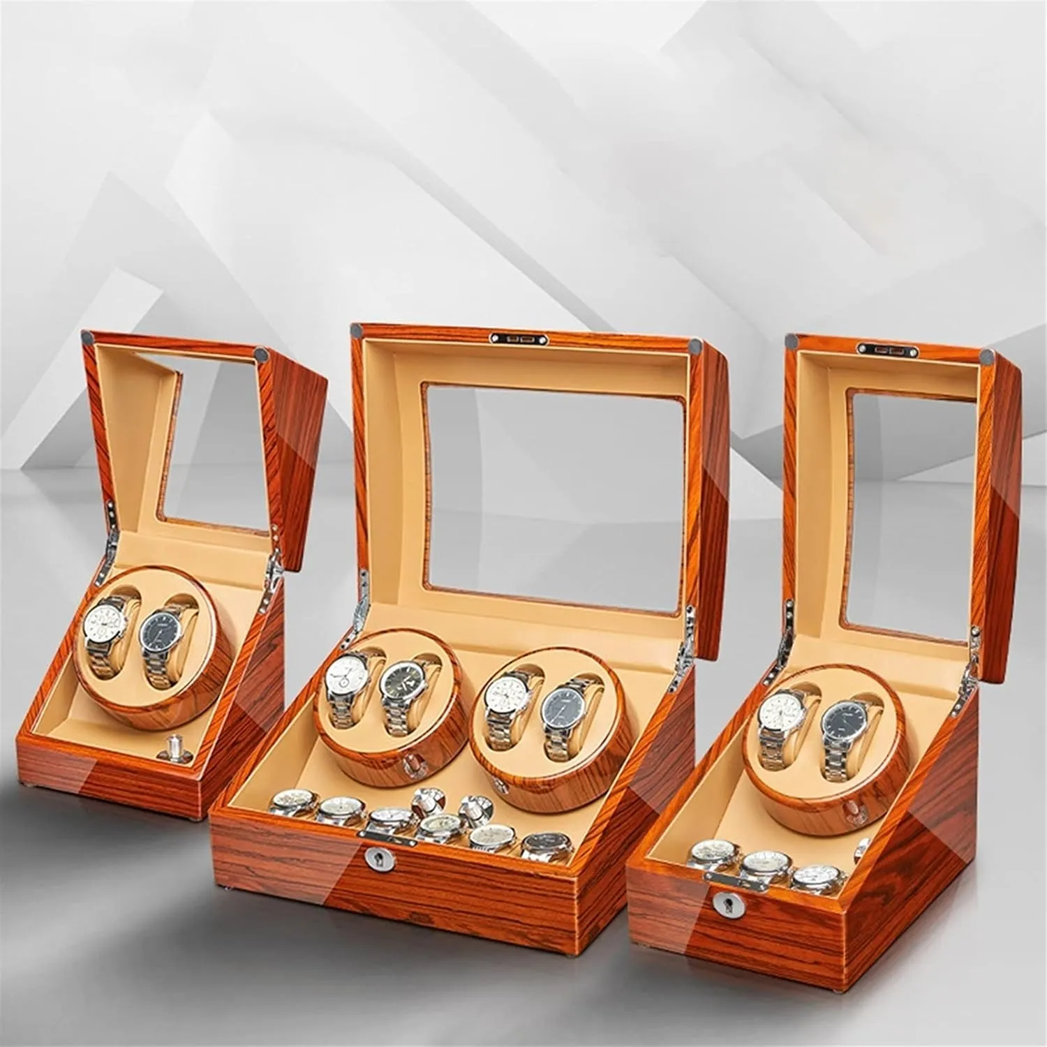 Watch Display Box Automatic Watch Winder Watch Display Case with Motor Flexible Watch Pillow Wood Shell Piano Finish 4 Rotation Mode Setting Fit Lady and Man Watches (2 0)
