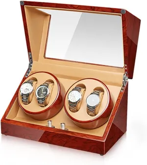 Watch Display Box Automatic Watch Winder Watches Display Box with Quiet Mabuchi Motor Flexible Watch Pillow Wood Shell Piano Finish 4 Rotation Mode Se