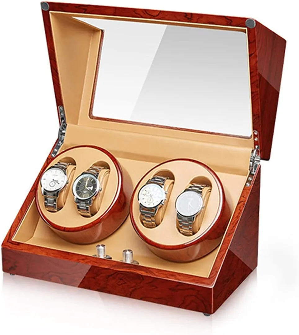 Watch Display Box Automatic Watch Winder Watches Display Box with Quiet Mabuchi Motor Flexible Watch Pillow Wood Shell Piano Finish 4 Rotation Mode Se