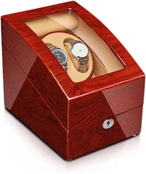 Watch Display Box High End Automatic Watch Winder with Quiet Mabuchi Motor Flexible Watch Pillow Wood Shell Piano Finish Open and Shut Down Featured Fit Lady and Man Watches (Size