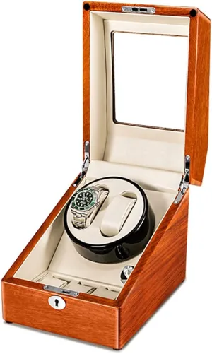 Watch Display Box Watch Winder for 2 Automatic Watches   Extra 3 Storages, Natural Solid Wood Shell,Qiuet Mabuchi Motors and Flexible Watch Pillow (Co