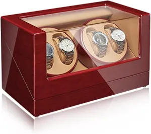 Watch Display Box Watch Winder for 2/4 Automatic Watches with Silent Mabuchi Motor Flexible Watch Pillow Acrylic Glass Wood Shell Piano Finish Watch Display Box (Size : 4 0)
