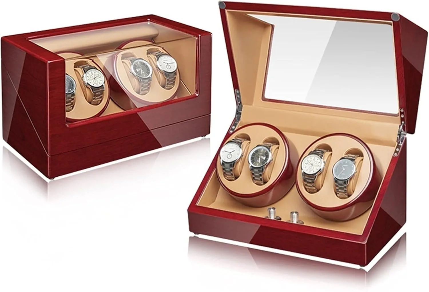Watch Display Box Watch Winder for 2/4 Automatic Watches with Silent Mabuchi Motor Flexible Watch Pillow Acrylic Glass Wood Shell Piano Finish Watch Display Box (Size : 4 0)