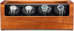 Watch Display Box Wood Watch Winder with Soft Flexible Watch Pillow,4 Winding Spaces Watch Winders for Automatic Watches,Black-4 0
