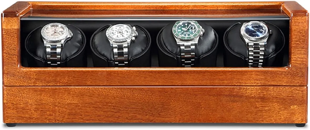 Watch Display Box Wood Watch Winder with Soft Flexible Watch Pillow,4 Winding Spaces Watch Winders for Automatic Watches,Black-4 0
