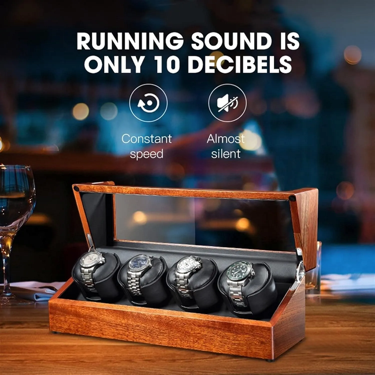 Watch Display Box Wood Watch Winder with Soft Flexible Watch Pillow,4 Winding Spaces Watch Winders for Automatic Watches,Black-4 0