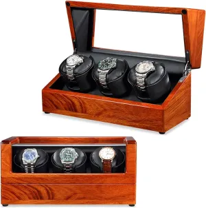 Watch Winder for 3 Watches Rosewood Solid Wood Handcrafted Carefully Polished Beautiful and Energy-Saving Ultra-Quiet Japanese Motor Anti-Magnetic Watch Storage Box (Rosewood 2)