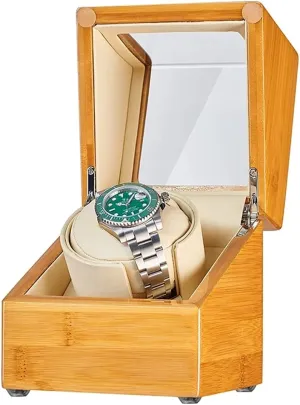 Watch Winder Watch Display Box High End Automatic Watch Winder for 1/2/3 Watches Bamboo Wood Watches Display Box with Quiet Motor Flexible Watch Pillows Fit Lady and Man Watches Watch Winder innovate
