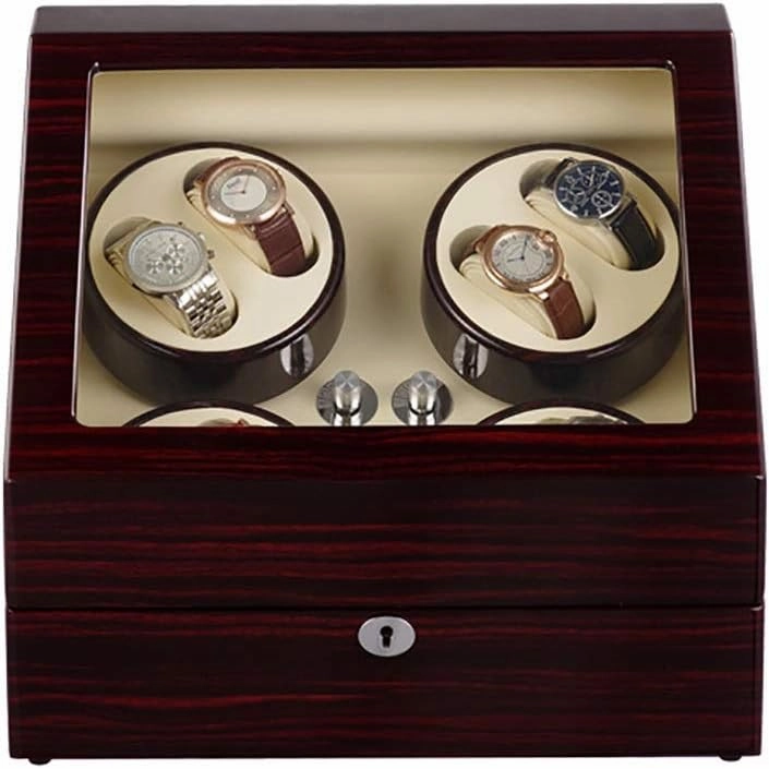 Watch Box, Can Accommodate 8 Watches, Ultra-Quiet Anti-Magnetic Motor, Mechanical Watch Automatic Vibrating Screen, Soft and Elastic Table Pillow, Natural Wood   PU Leather, Size 370 * 315