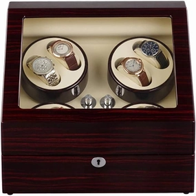Watch Box, Can Accommodate 8 Watches, Ultra-Quiet Anti-Magnetic Motor, Mechanical Watch Automatic Vibrating Screen, Soft and Elastic Table Pillow, Natural Wood   PU Leather, Size 370 * 315