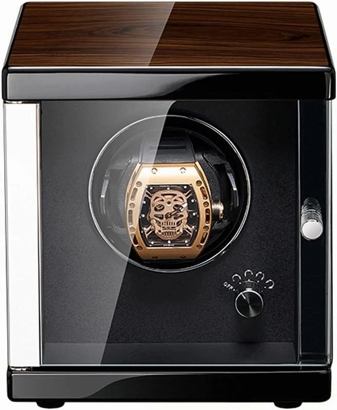 Watch Display Box Automatic Single Watch Winder, in Wood Shell and Black Leather， Acrylic Glass， Extremely Silent Motor and Anti- Magnetic Design (Size : 1 0)