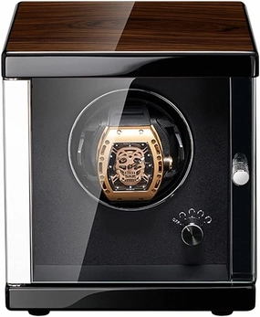 Watch Display Box Automatic Single Watch Winder, in Wood Shell and Black Leather， Acrylic Glass， Extremely Silent Motor and Anti- Magnetic Design (Size : 1 0)