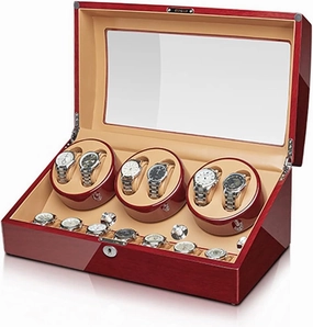 Watch Display Box Automatic Watch Winder Storage Display Box With Silent Motor Flexible Watch Pillow Open And Shut Down Featured Wood Shell Piano Finish Fit Lady And Man 6 7