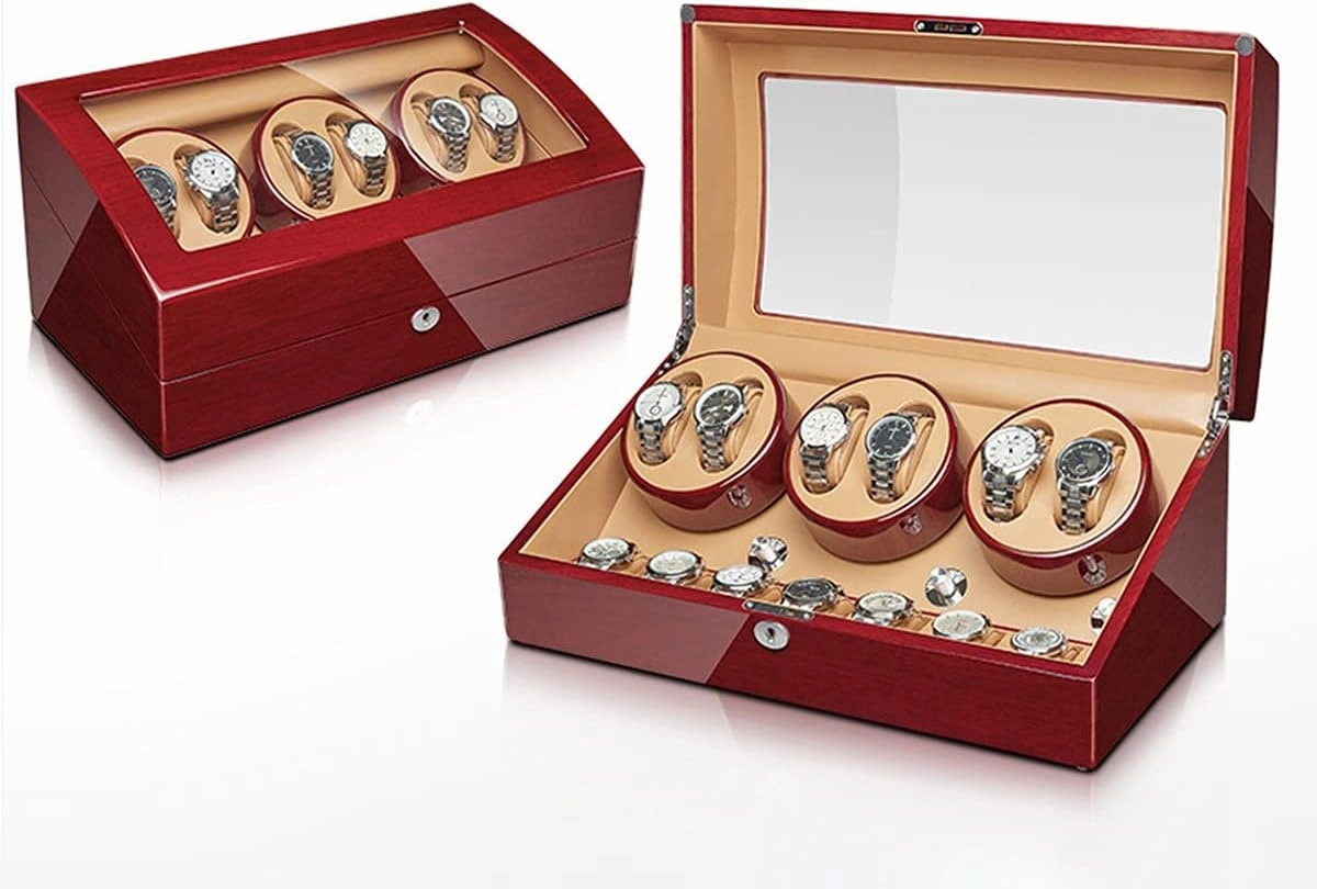 Watch Display Box Automatic Watch Winder Storage Display Box With Silent Motor Flexible Watch Pillow Open And Shut Down Featured Wood Shell Piano Finish Fit Lady And Man 6 7