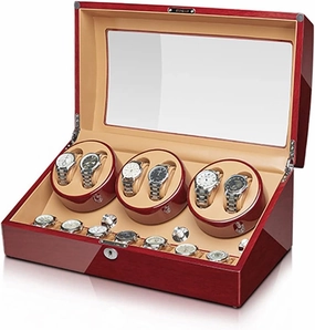Watch Display Box Automatic Watch Winder Storage Display Box with Silent Motor Flexible Watch Pillow Open and Shut Down Featured Wood Shell Piano Finish Fit Lady and Man Watches (6 7)