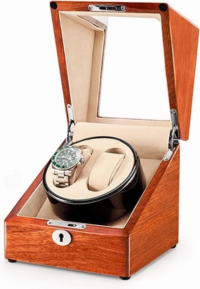 Watch Display Box Solid Wood Double Watch Winder with Quiet Motor and Flexible Watch Pillow,Automatic Watch Winder Storage Display Box (Rosewood beige)