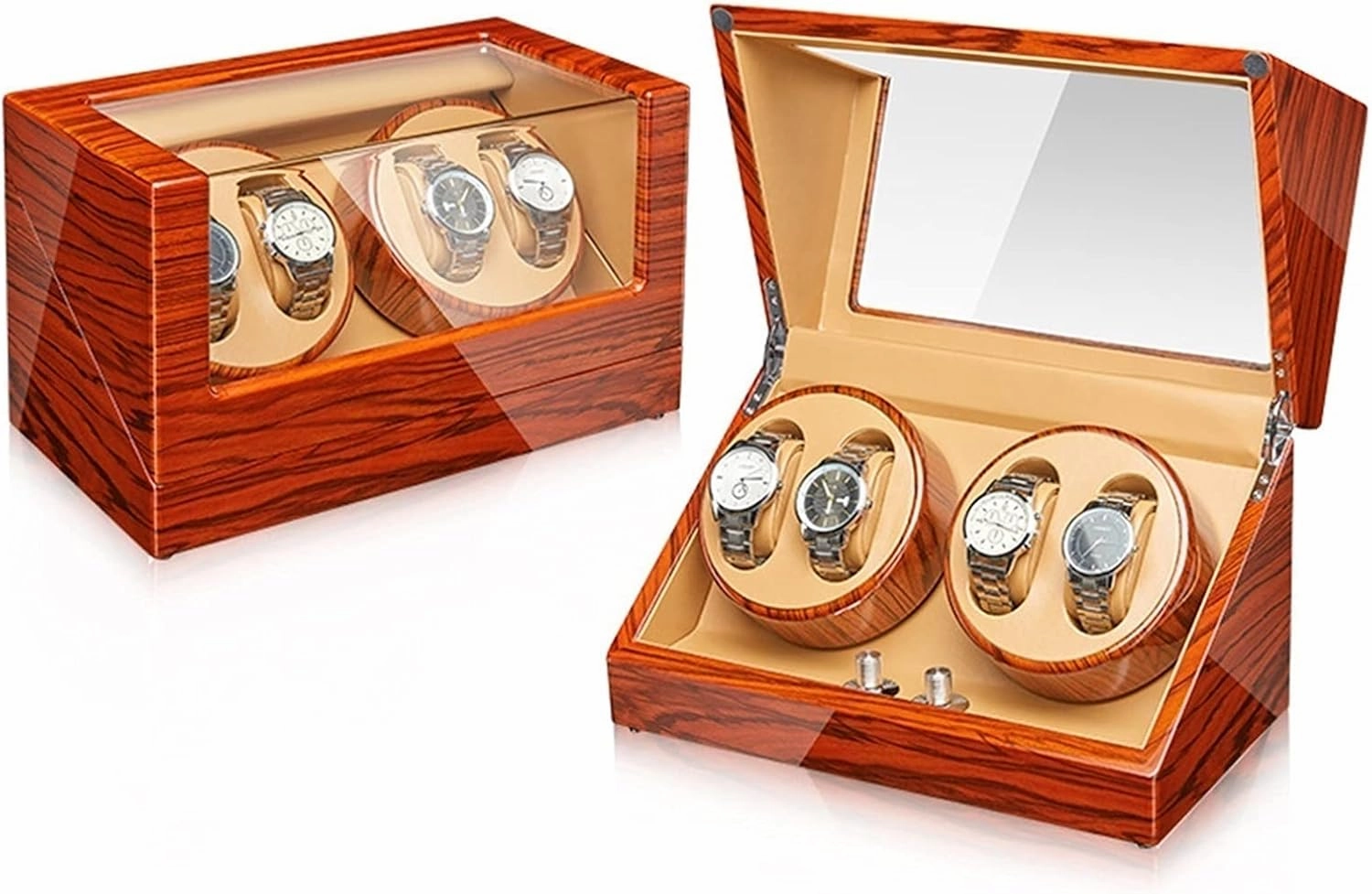 Watch Display Box Watch Winder Automatic Watch Winder Box for 2/4 Watches with Quiet Motors Flexible Watch Pillow Wood Shell Piano Finish Fit Lady and Man Watches (4 0)