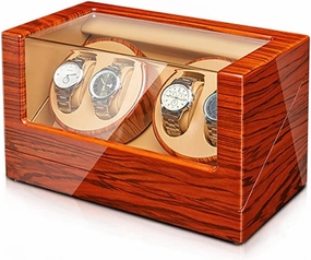 Watch Display Box Watch Winder Automatic Watch Winder Box for 2/4 Watches with Quiet Motors Flexible Watch Pillow Wood Shell Piano Finish Fit Lady and Man Watches (4 0)