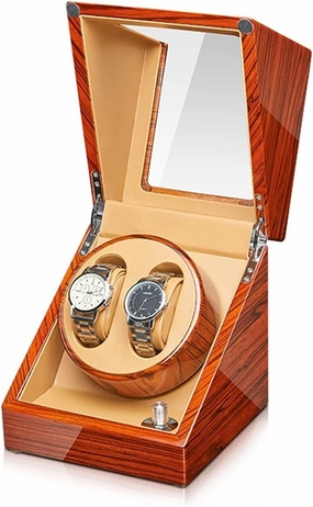 Watch Display Box Watch Winder for 2/4 Automatic Watches Watches Display Box with Quiet Motors Flexible Watch Pillow Wood Shell Piano Finish Fit Lady and Man Watches (2 0)