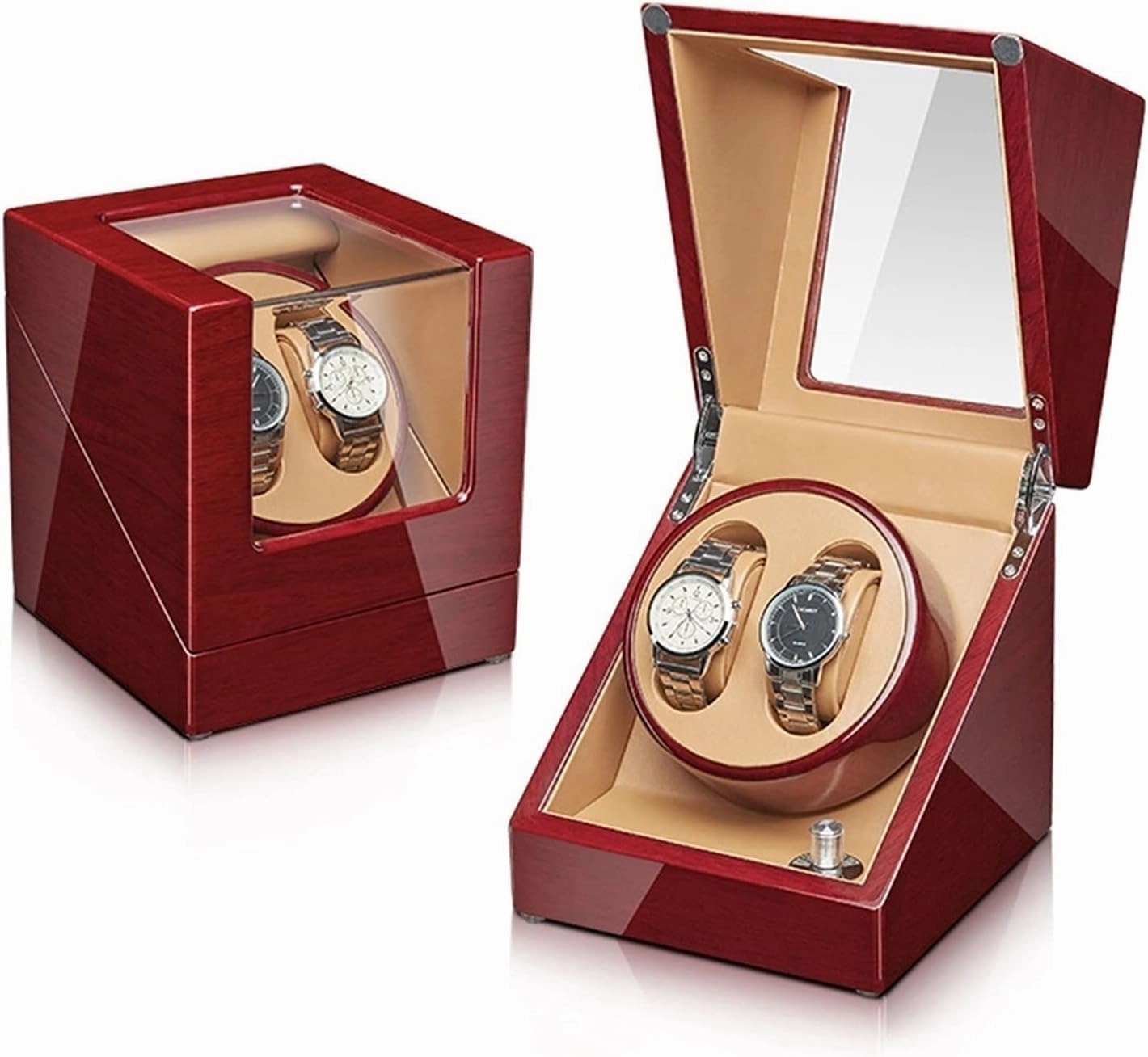 Watch Display Box Watch Winder for 2/4 Automatic Watches with Silent Motor Flexible Watch Pillow Acrylic Glass Wood Shell Piano Finish Watch Display Box (2 0)
