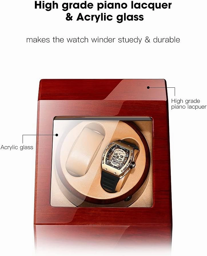 Watch Display Box Watch Winder for 2 Automatic Watches   Extra 3 Storages, Natural Solid Wood Shell and Flexible Watch Pillow,Battery Powered Or Ac AdapterDark Brown Creamy-White