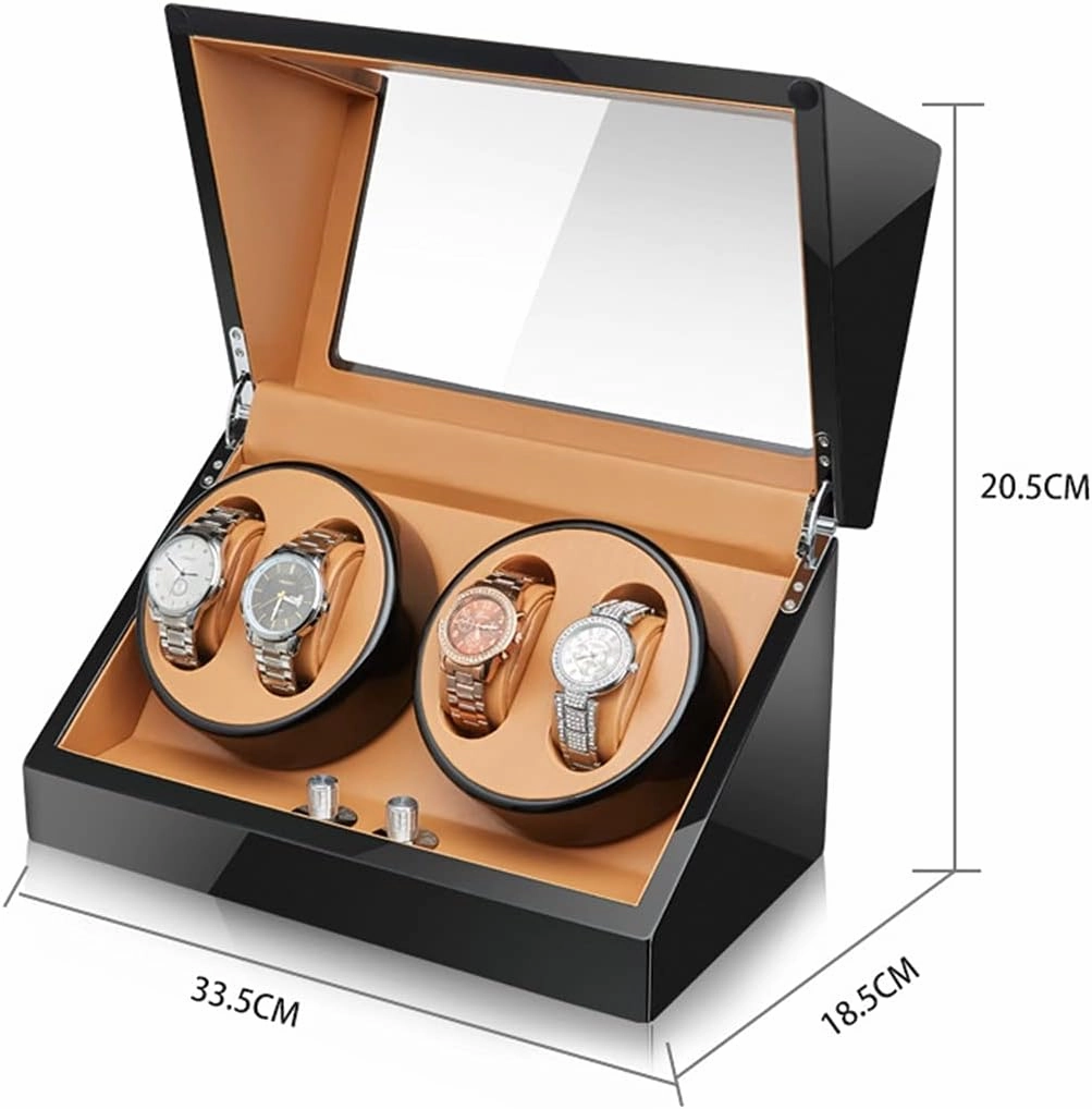 Watch Display Box Watch Winder For 4 Automatic Watches Luxury Mechanical Watch Storage Case Wood Shell Piano Self Winding Watch Rotator Box Withquiet Motor Dual Power SupB