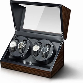 Watch Display Box Watch Winder For 4 Automatic Watches Luxury Mechanical Watch Storage Case Wood Shell Piano Self Winding Watch Rotator Box Withquiet Motor Dual Power SupB