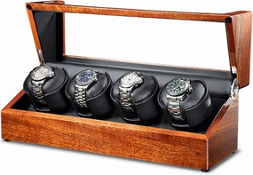 Watch Display Box Watch Winder For 4 Storages Wood Shell Piano Paint Exterior And Extremely Silent Motor, With Soft Flexible Watch PillowBlack-4 0