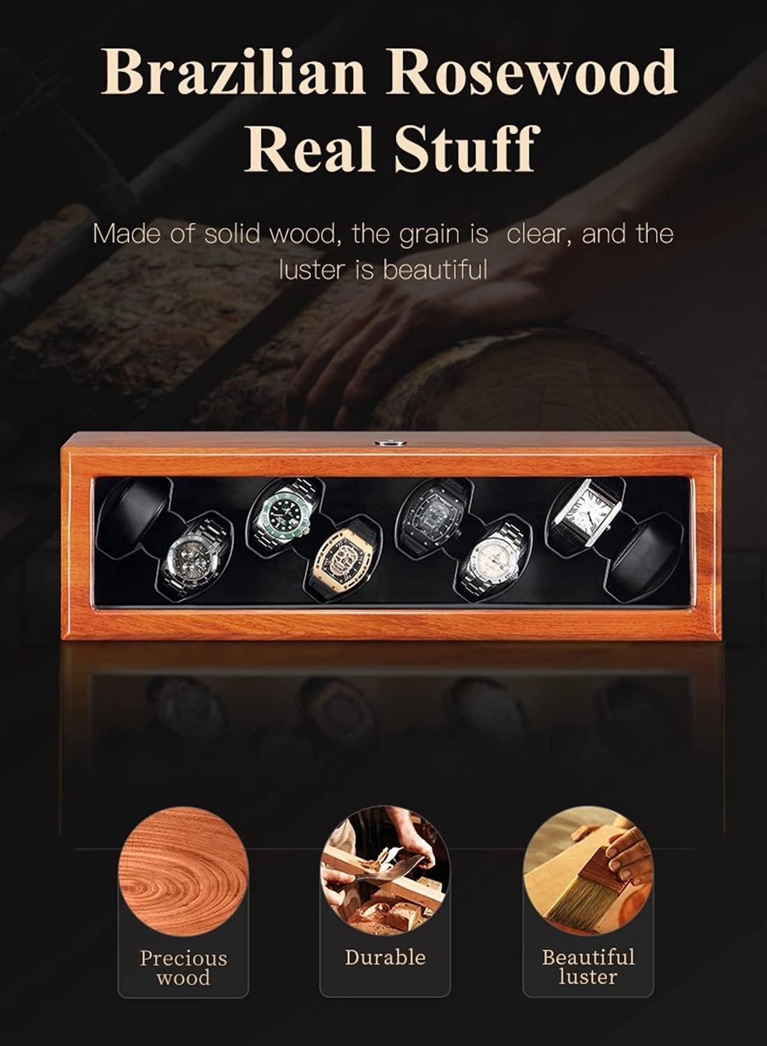 Watch Display Box Wooden Automatic Watch Winder Case Holder Mechanical Watch 2/8 Slots Winding Display Organizer Luxury Motor Shaker Rotating BoxBlack-8 0