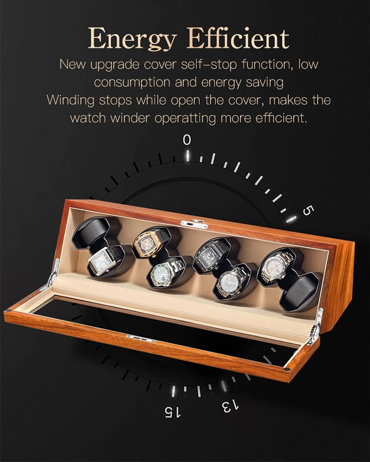 Watch Display Box Wooden Automatic Watch Winder Case Holder Mechanical Watch 2/8 Slots Winding Display Organizer Luxury Motor Shaker Rotating BoxBlack-8 0