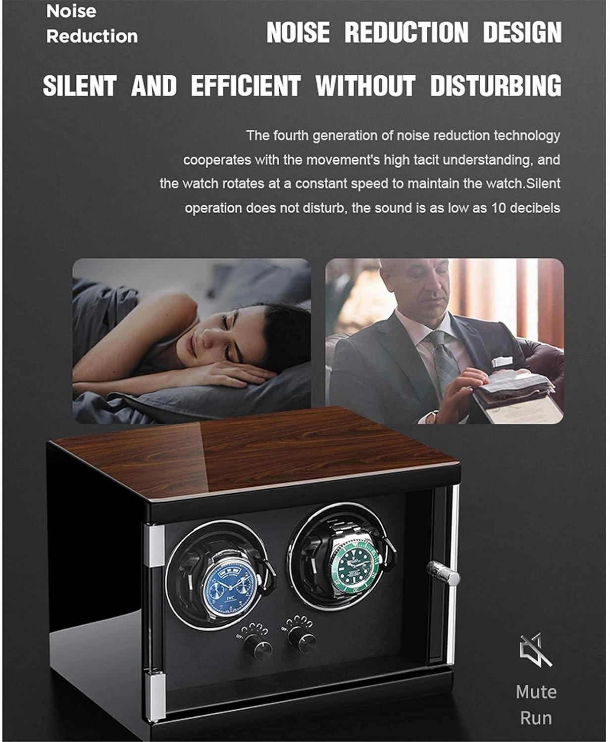 Watch Winder for 2 Automatic Watches 5 Available Modes Silent Motor Wood Shell Piano Finish Display Automatic Mechanical Storage Box for Winding for Men's and Lady's (Upgrade)