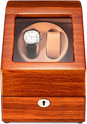 Watch Winder for 2 Automatic Watches with Extra 3 Watch Storages Natural Solid Wood Shell Piano Finish Silent Motor Flexible Watch Pillow (Rosewood brown)