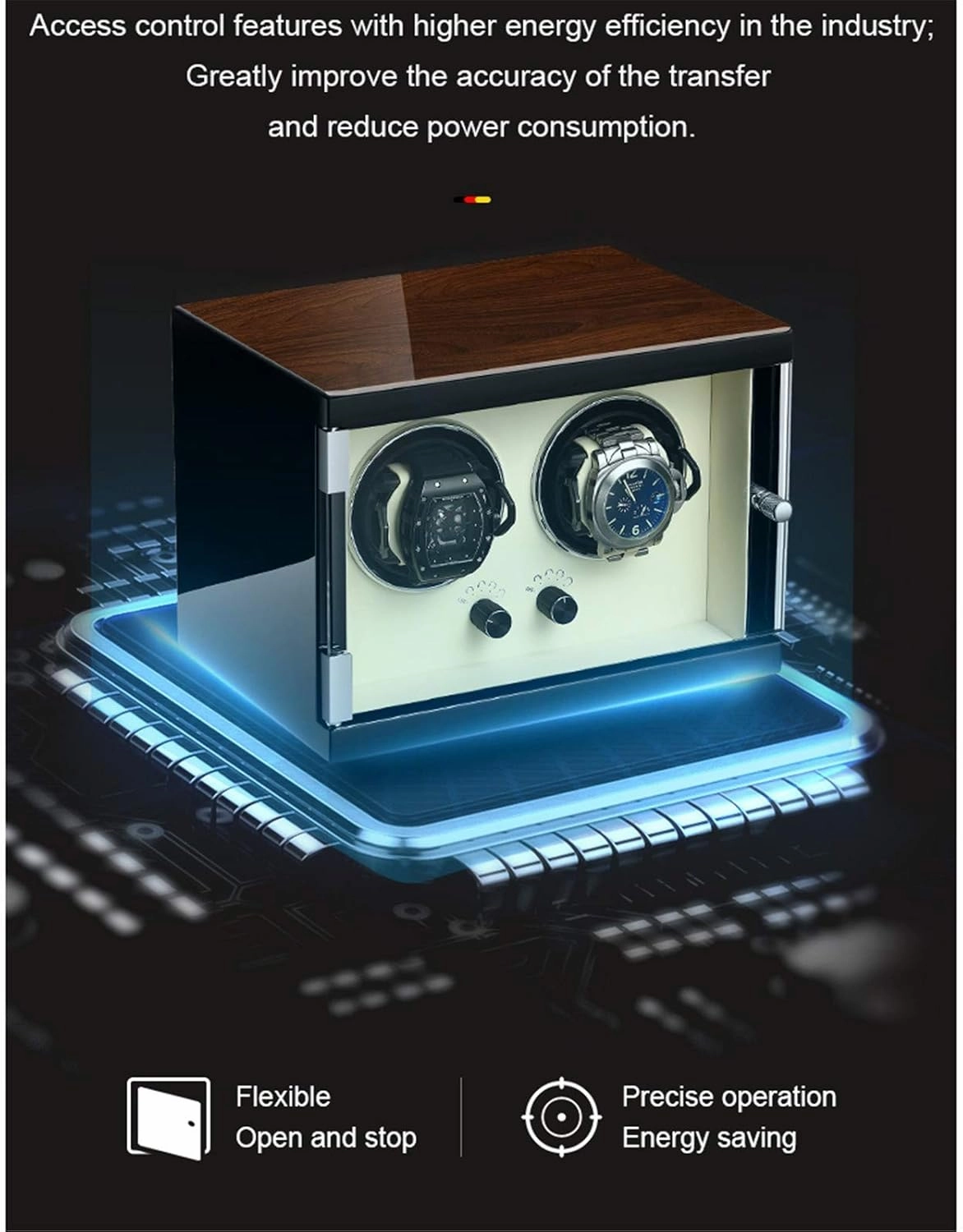 Watch Winder for 2 Automatic Watches Wood Shell Piano Finish with Super Quiet Motor 5 Different Settings Anti-Magnetic Design Microfiber Leather Display Case Box,Classic Style