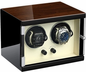Watch Winder for 2 Automatic Watches Wood Shell Piano Finish with Super Quiet Motor 5 Different Settings Anti-Magnetic Design Microfiber Leather Display Case Box,Classic Style