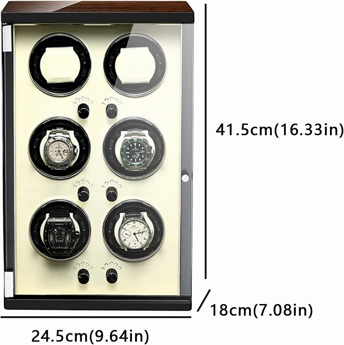 Watch Winder for 6 Automatic Watches with Quiet Motors Anti-Magnetic Design with 5 Rotation Modes Carbon Fibre Exterior Piano Finishing Wood Storage Box for Winding,Classic Style