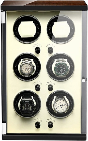Watch Winder for 6 Automatic Watches with Quiet Motors Anti-Magnetic Design with 5 Rotation Modes Carbon Fibre Exterior Piano Finishing Wood Storage Box for Winding,Classic Style