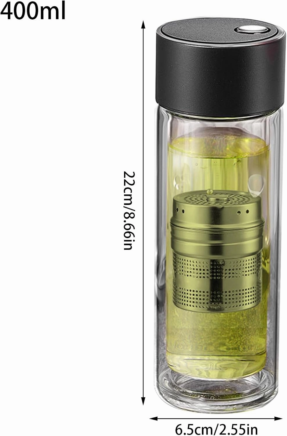 Water Bottle with Filter, Travel Tea Infuser 400ml, Double-Layer High Temp Resistant Cup, Magnetic Leakproof Lid, Ideal for Hydration Backpacks Sports School Gym Car