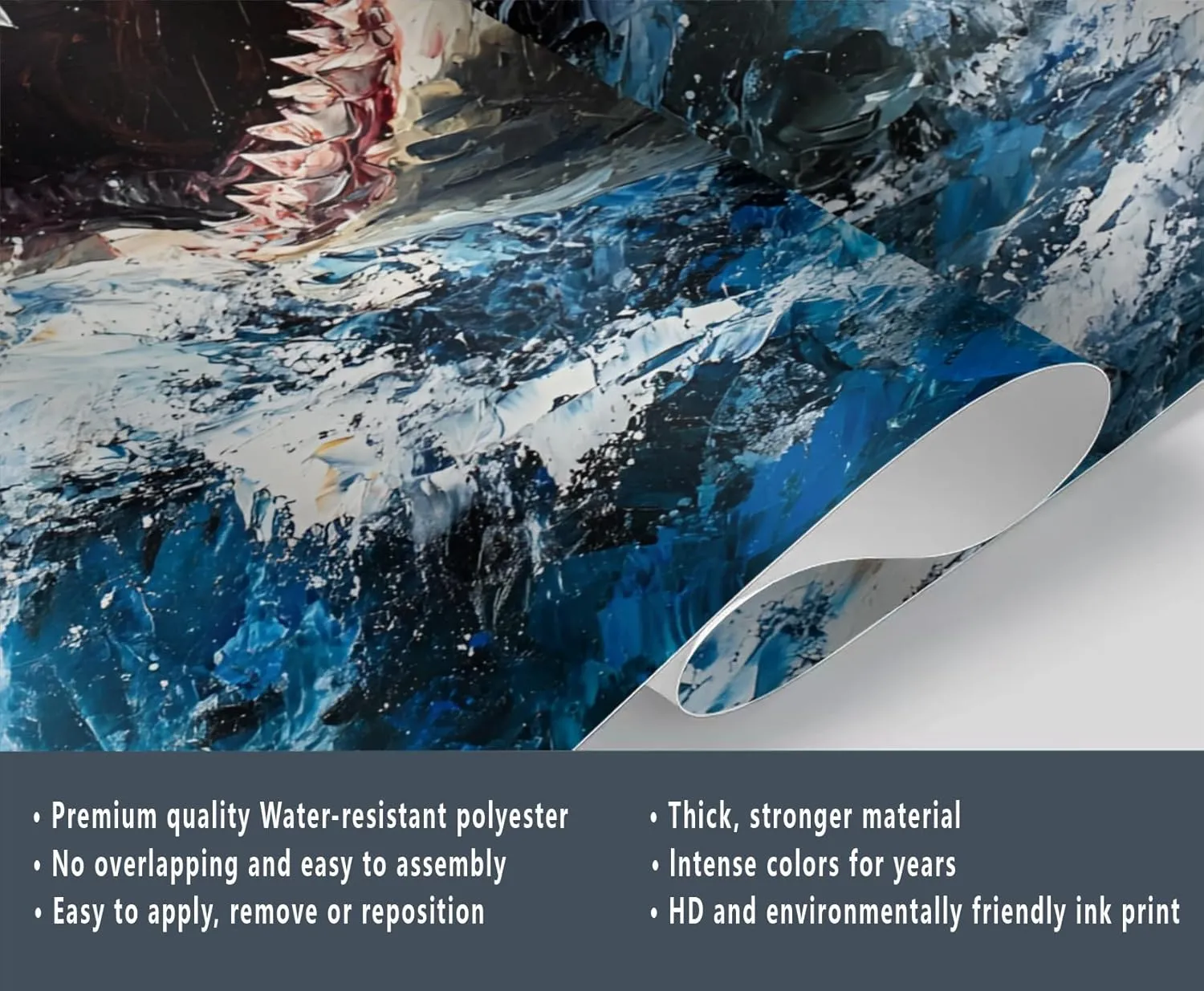 Watercolor Splash Shark Wall Mural, Graffiti Shark 3D Wall Murals, Marine Animals Wallpaper Mural, for Living Room Bedroom Large Wallpaper (Not Peel and Stick) - 137.8" W x100 H