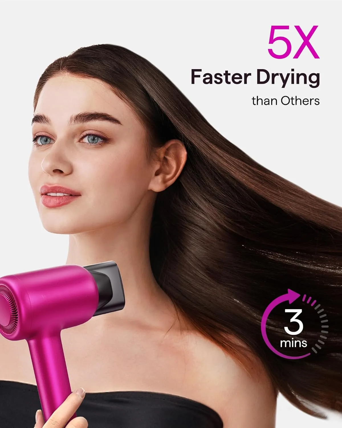 Wavytalk Hair Dryer, Wavytalk Turblow Pro Fast Drying Blow Dryer with Diffuser, High Speed Hair Dryer with 110,000 RPM, Pro Negative Ions for Less Damage, Frizz Smoothing 3 Speeds & 3 Temps, Hot Pink