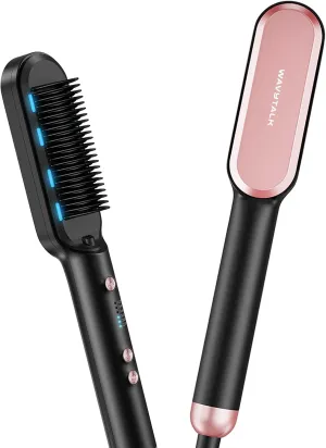Wavytalk Hair Straightener Brush,Sleek Sweep Ionic Straightening Brush with 6 Temperature Adjust, Anti-Scald Ceramic Hair Straightener Comb Fast Heating for Home Salon, Dual Voltage, Rose Gold
